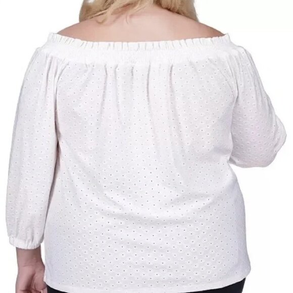 NWT MICHAEL Micheal Kors Plus Size Off-The-Shoulder Eyelet Top in White Sz. 2X - Picture 2 of 2